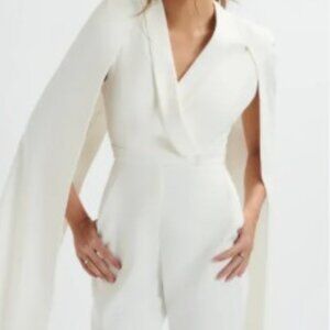 SHEIN Curve White Jumpsuit w/attached CAPE over shoulders